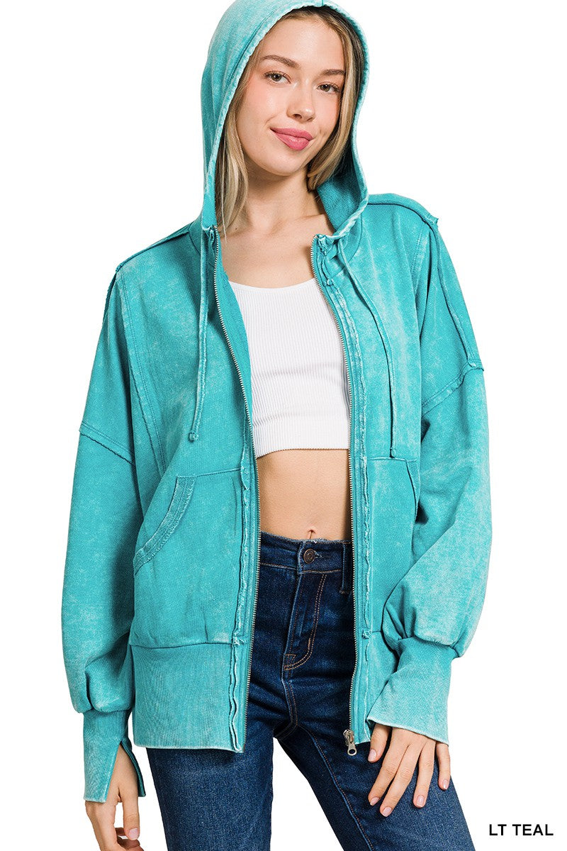 Acid Wash Zip Up Hoodie