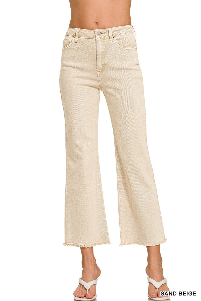 Acid Washed Frayed Hem Jeans