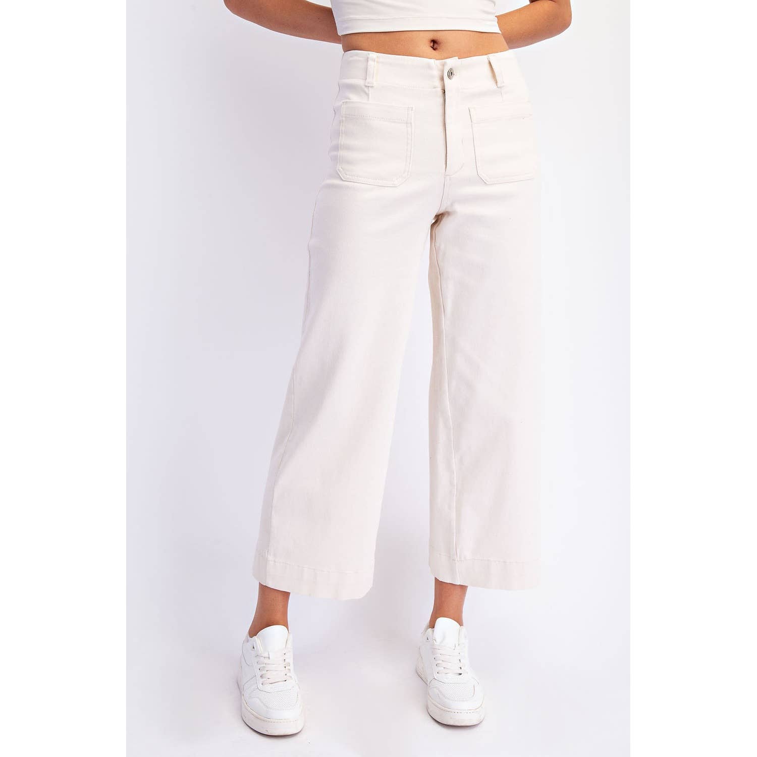 HEAVY COTTON TWILL CROPPED WIDE PANTS