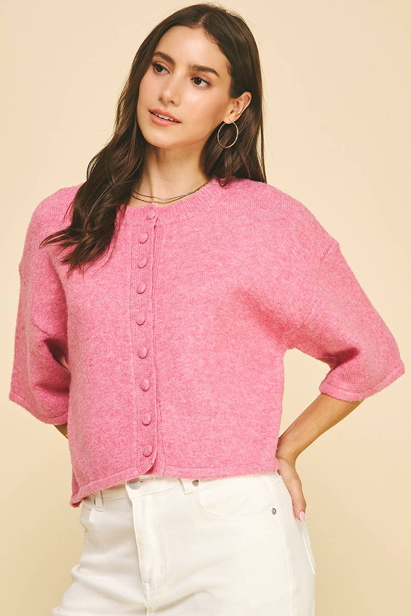 BUTTON DOWN SHORT SLEEVE SWEATER