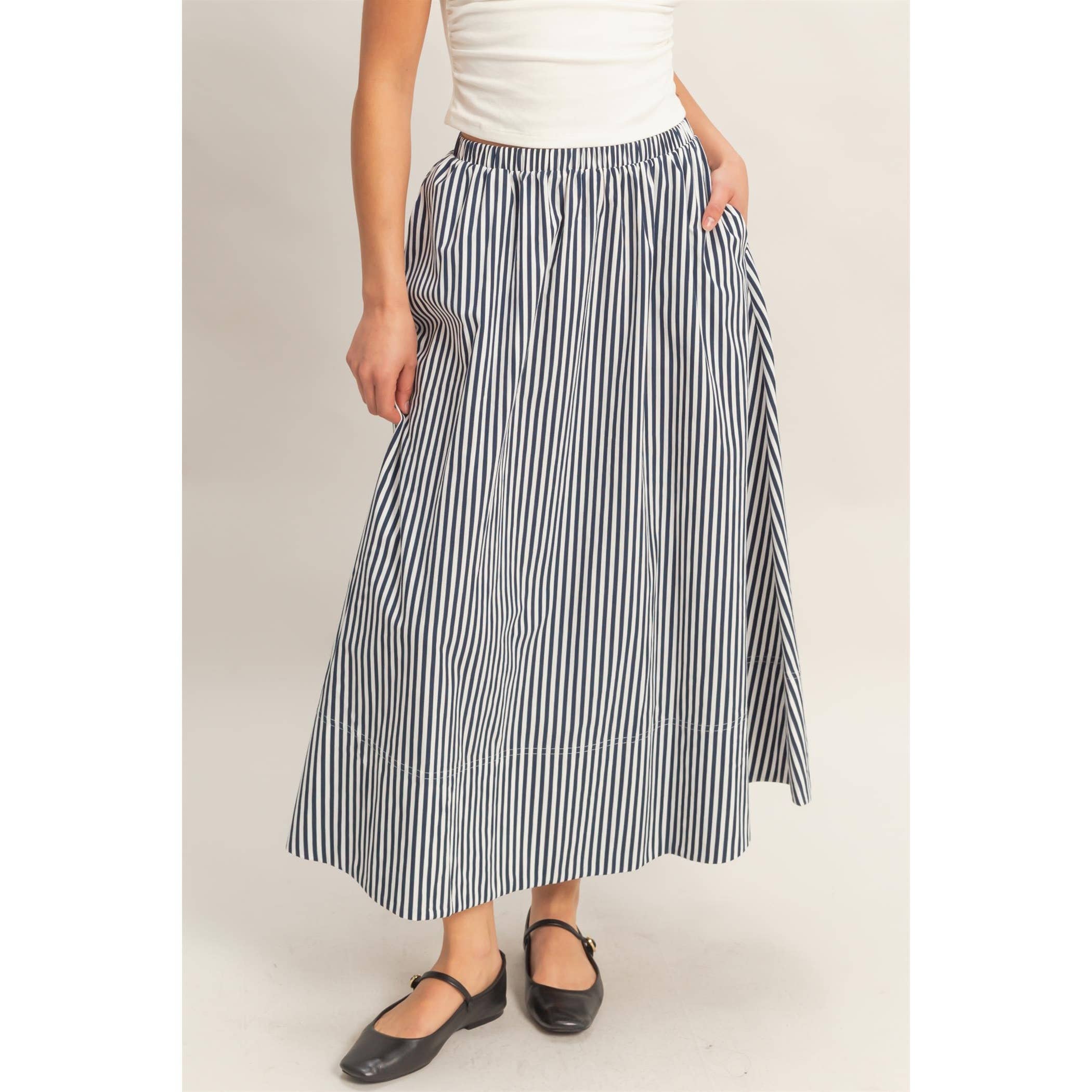 Striped Flowy Midi Skirt
