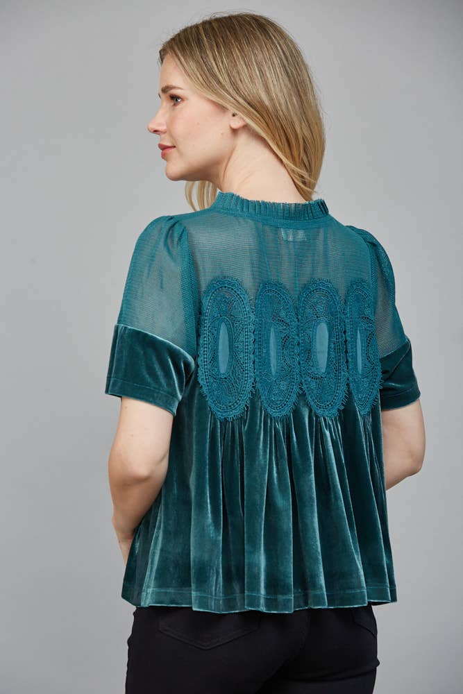 LACE DETAIL VELVET BABYDOLL TOP