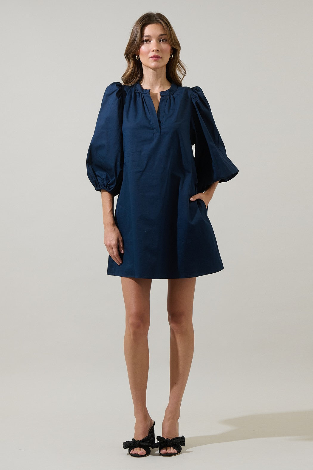 Split Neck Shift Dress