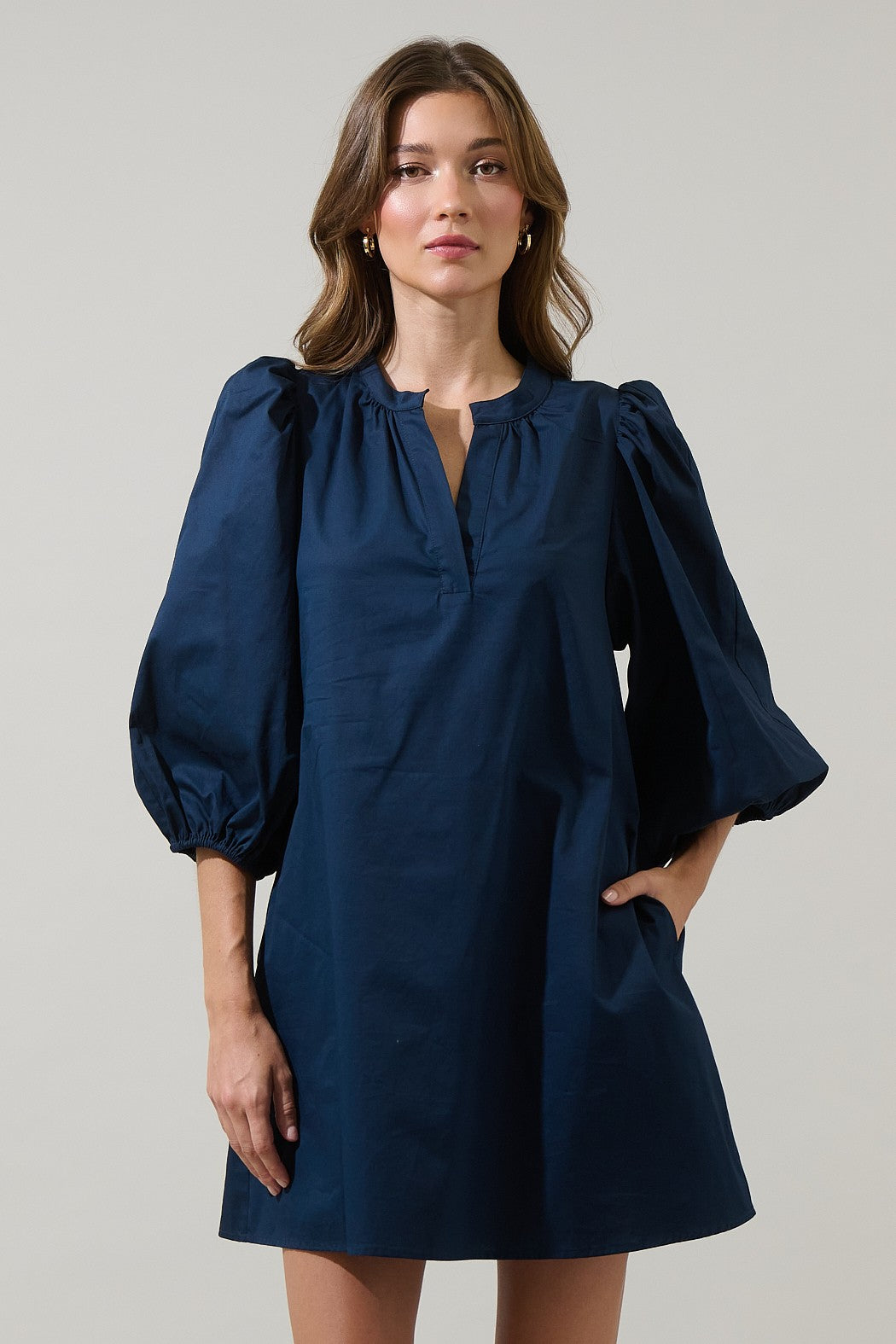 Split Neck Shift Dress