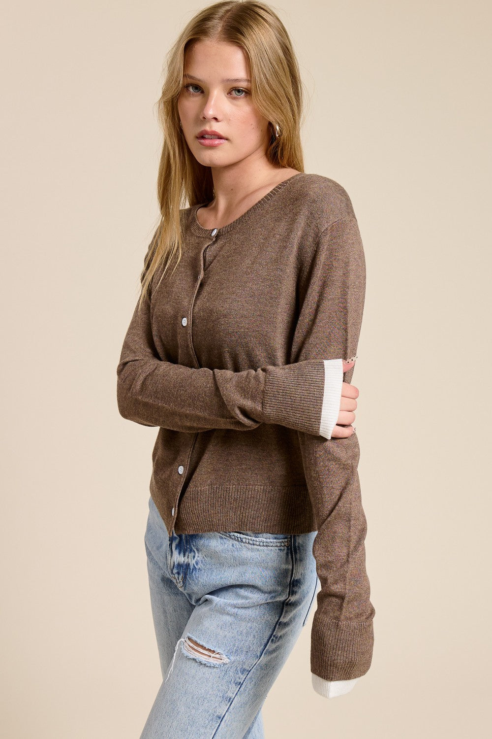Contrast Cuff Cardigan
