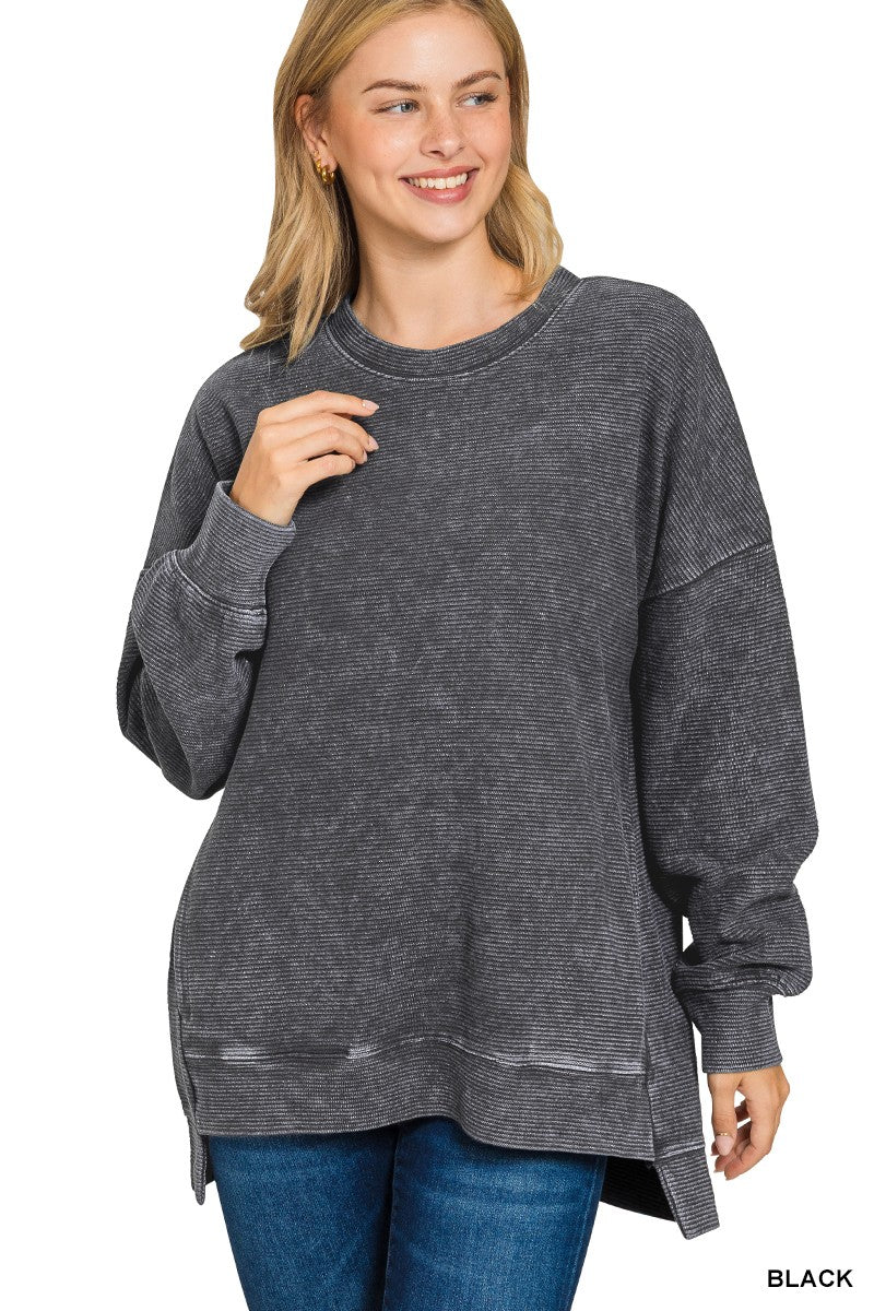 Acid Washed Ribbed Pullover