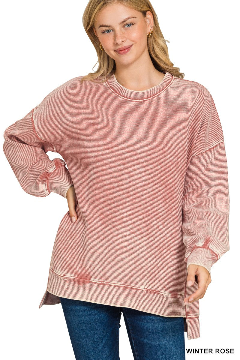 Acid Washed Ribbed Pullover