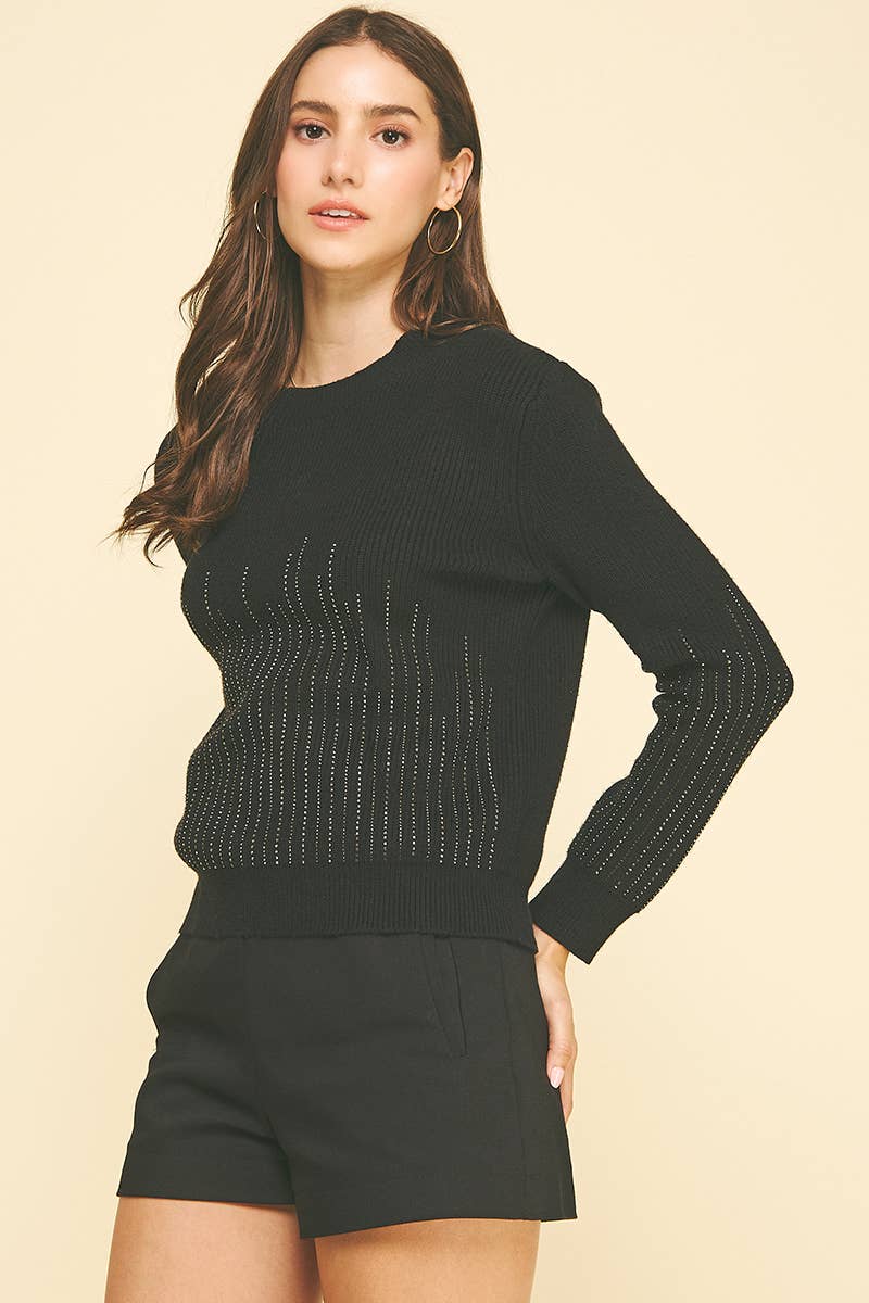 RHINESTONE EMBROIDERED SWEATER