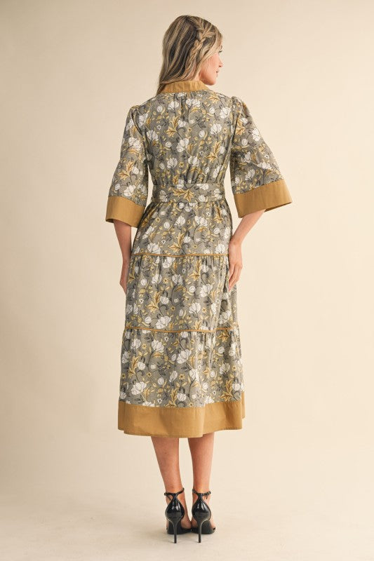 Mixed Print Midi Dress