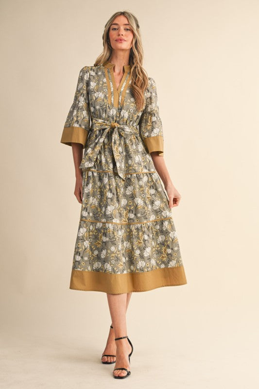 Mixed Print Midi Dress