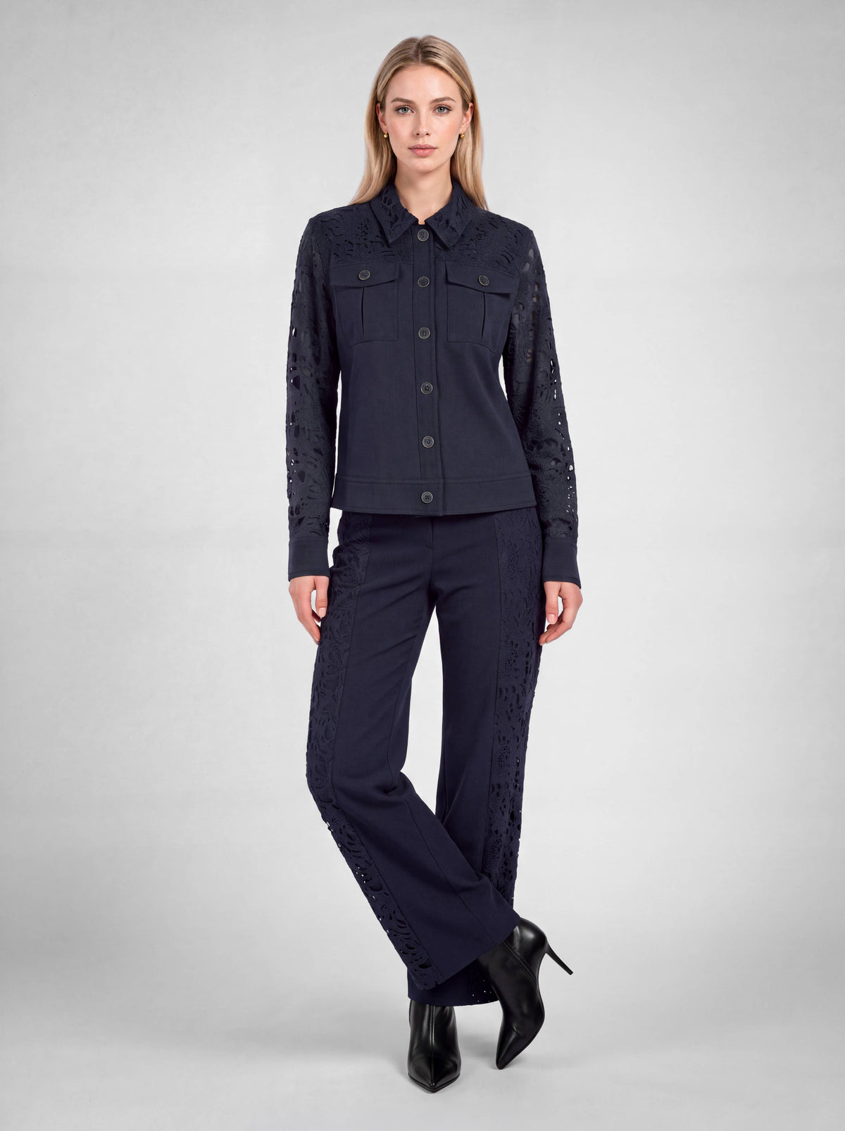 Lace-Paneled Long Sleeve Jacket