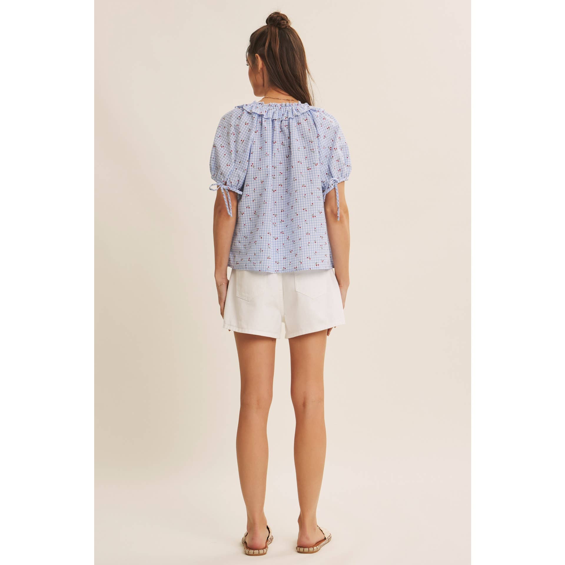 CHERRY GINGHAM RUFFLED BLOUSE