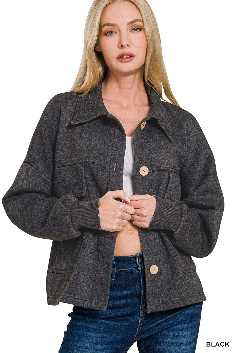Acid Washed Fleece Cropped Shacket