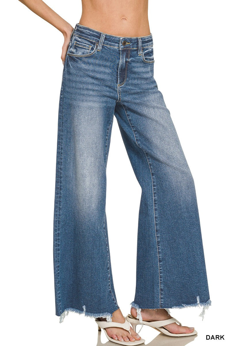 Distressed Raw Hem Flare Jeans