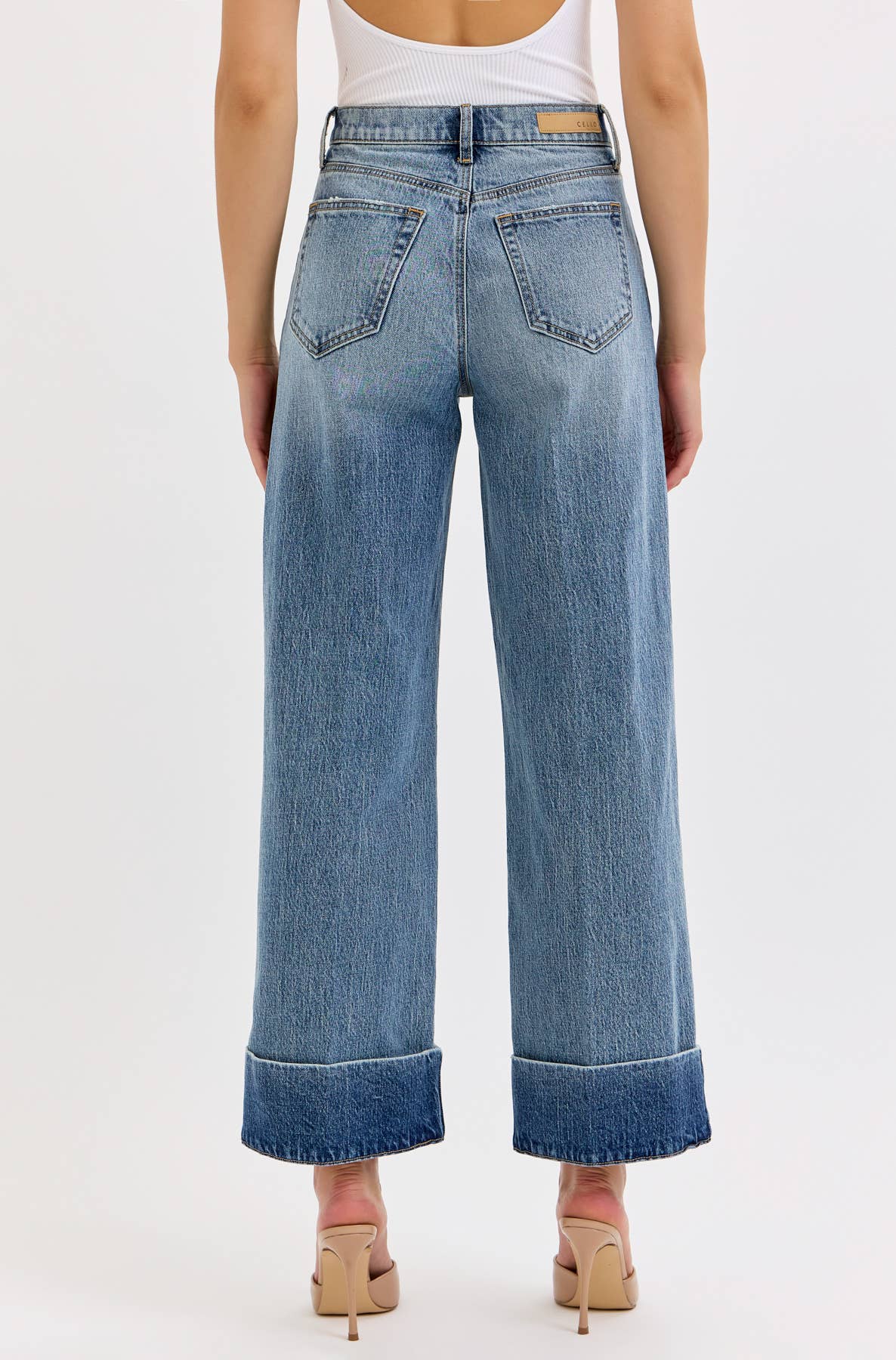 High Rise Wide Leg Cuffed Hem