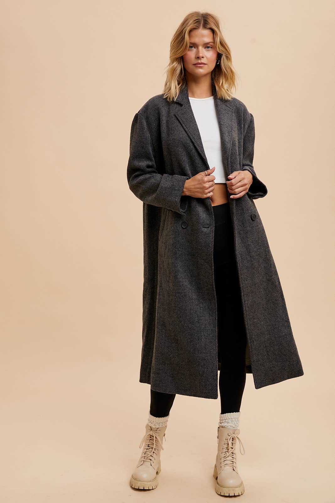 HERRINGBONE LAPEL COAT