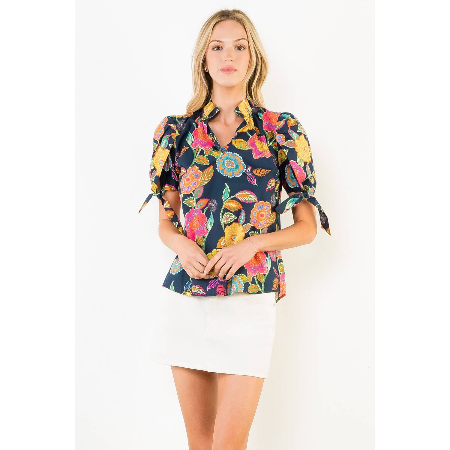Floral Pattern V-Neck Top