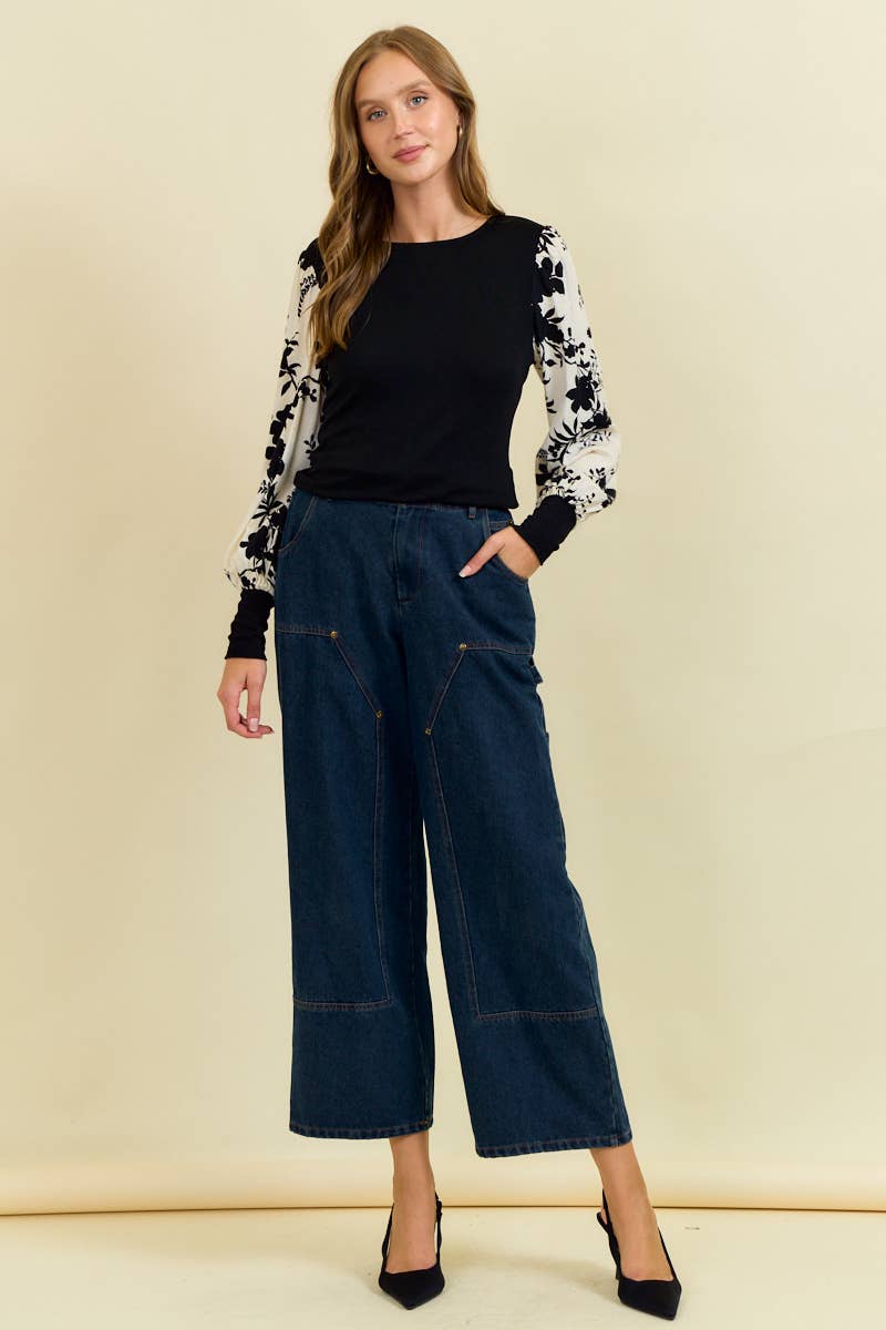 FLORAL SLEEVE KNIT TOP