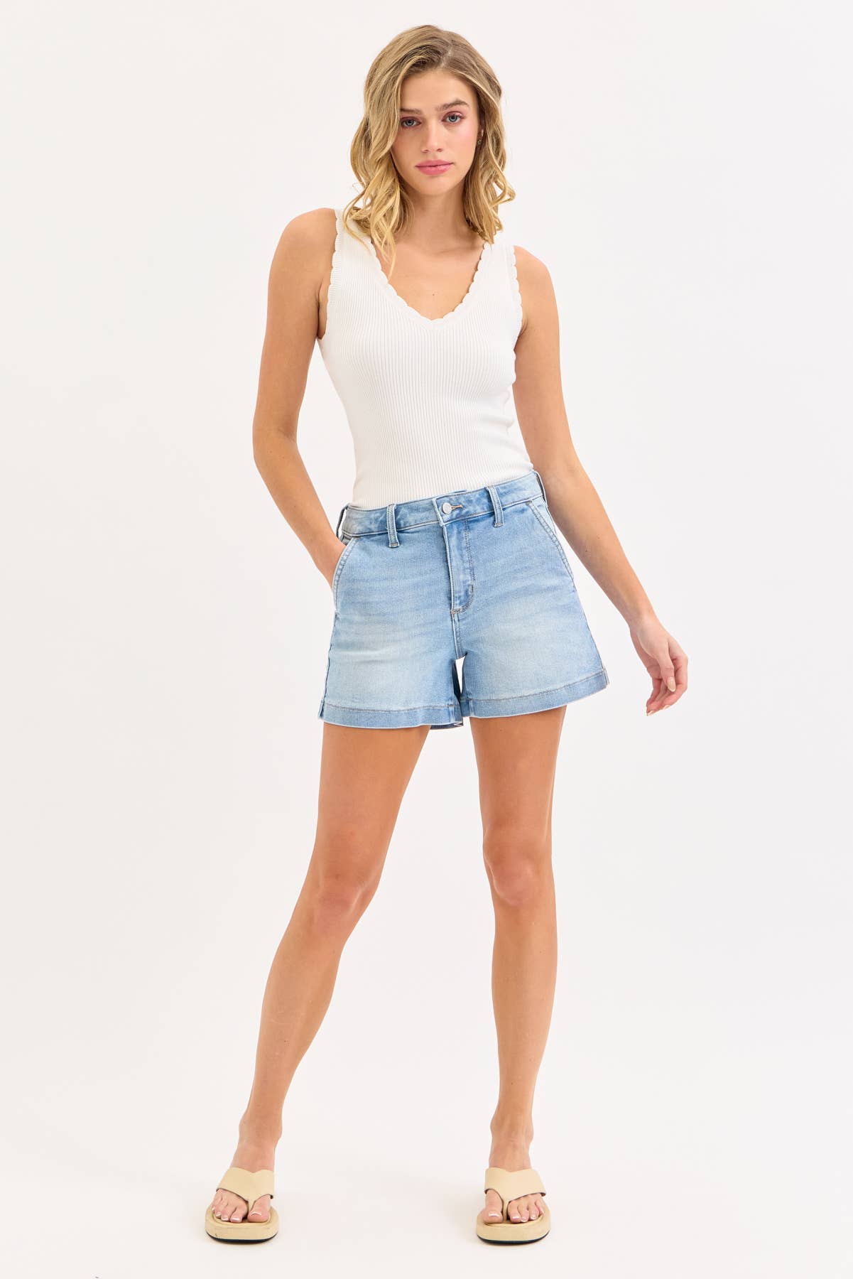 Light Denim Trouser Shorts