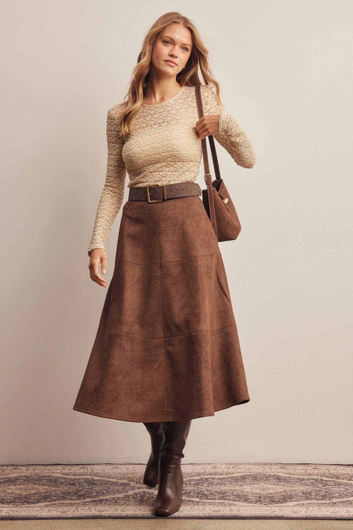 Suede A-Line Midi Skirt