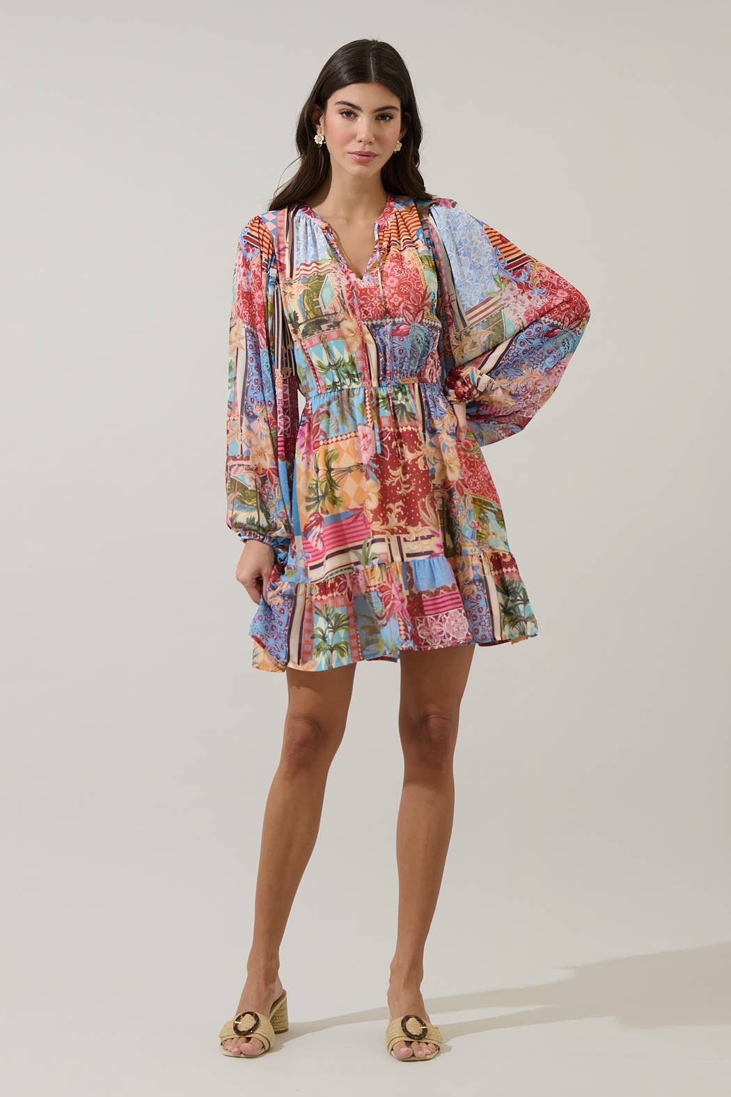 Melani Tropical Paxton Balloon Sleeve Mini Dress