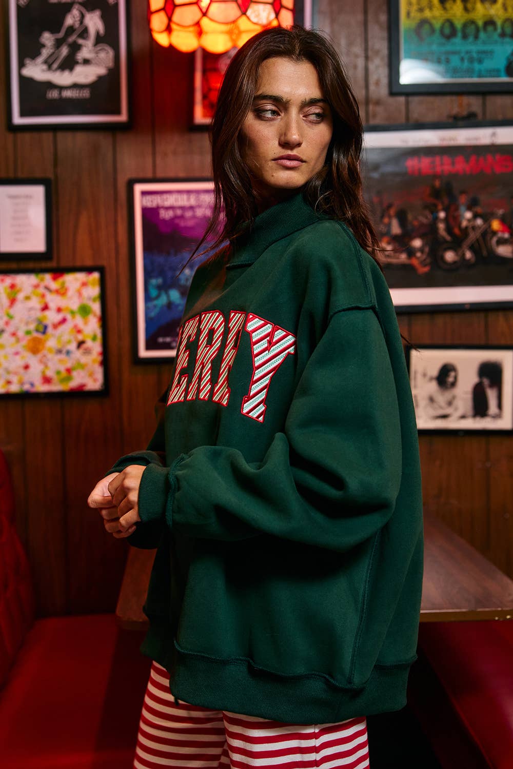 MERRY' Embroidered Mock Neck Sweatshirt