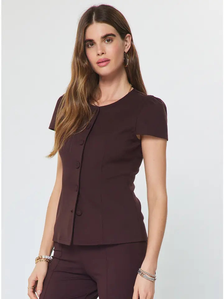 Ponte Button Front Short Sleeve Top