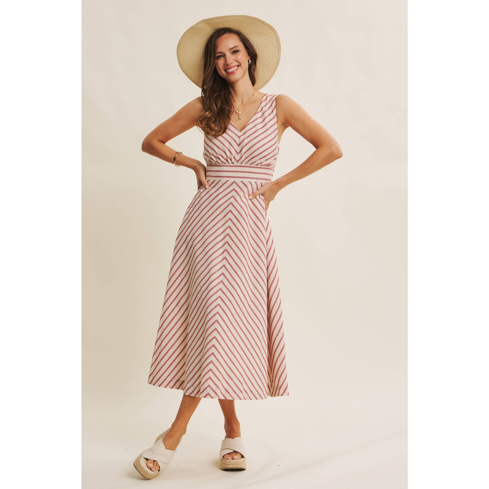 STRIPE FIT AND FLARE MIDI DRESS