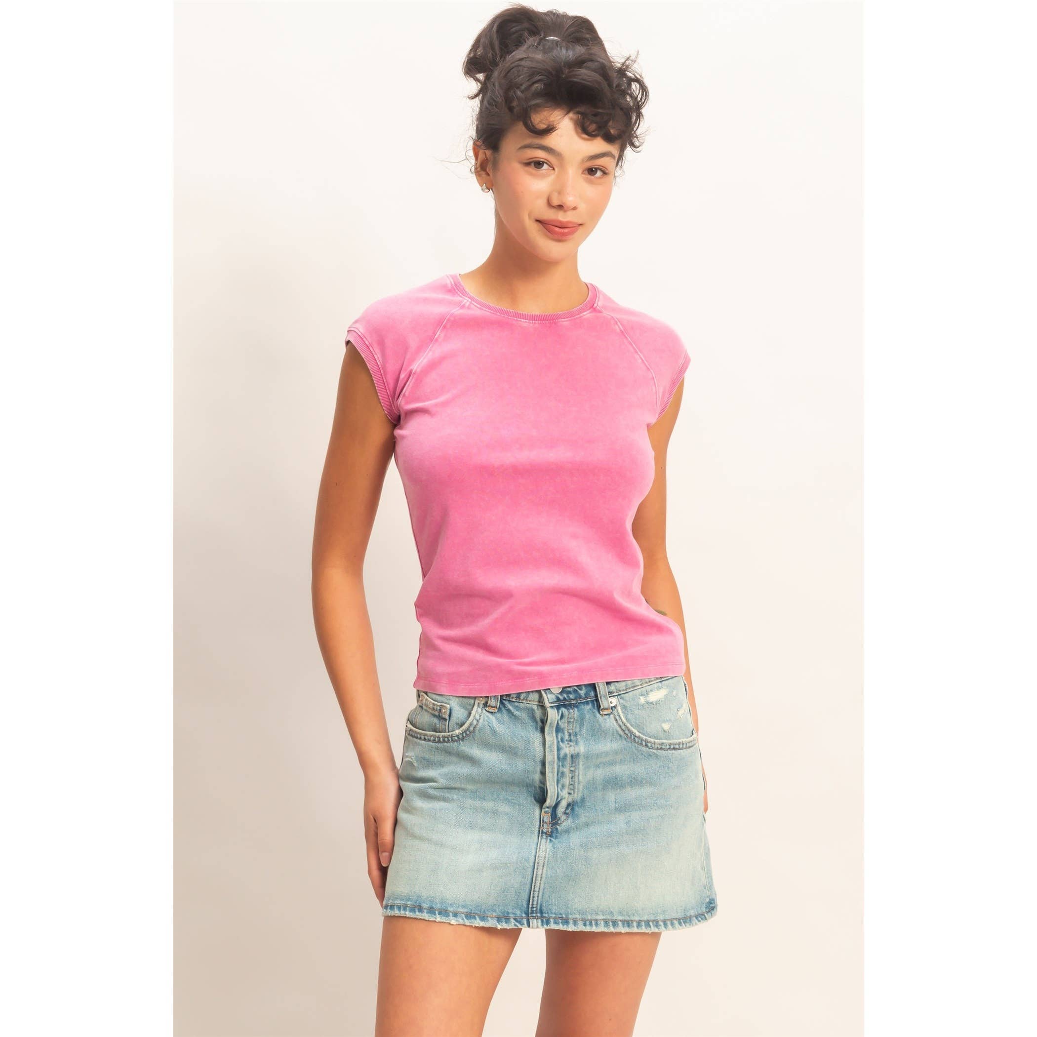 Mineral Wash Raglan Short Sleeve Top