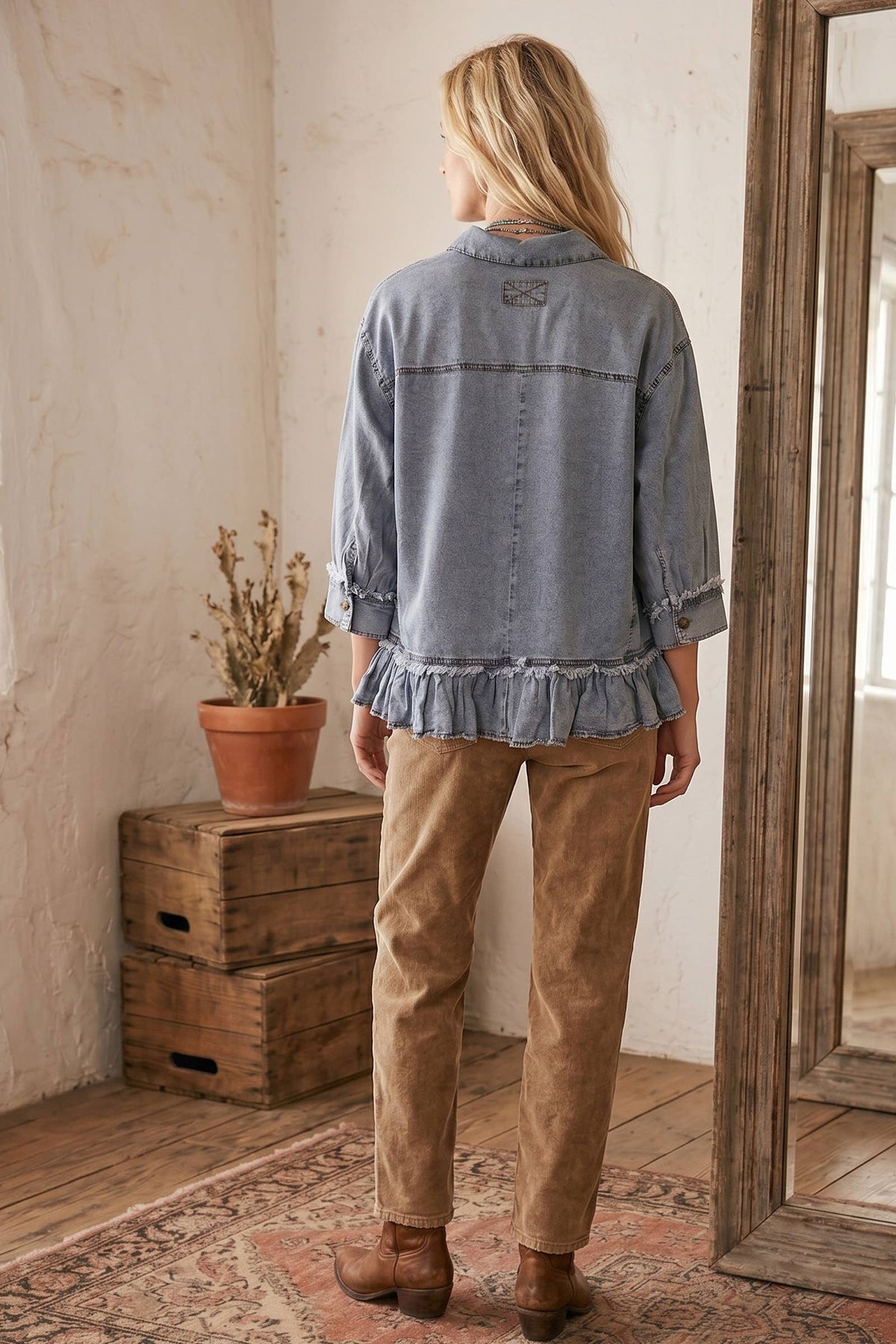 Mineral Washed Ruffle Hem Shirt