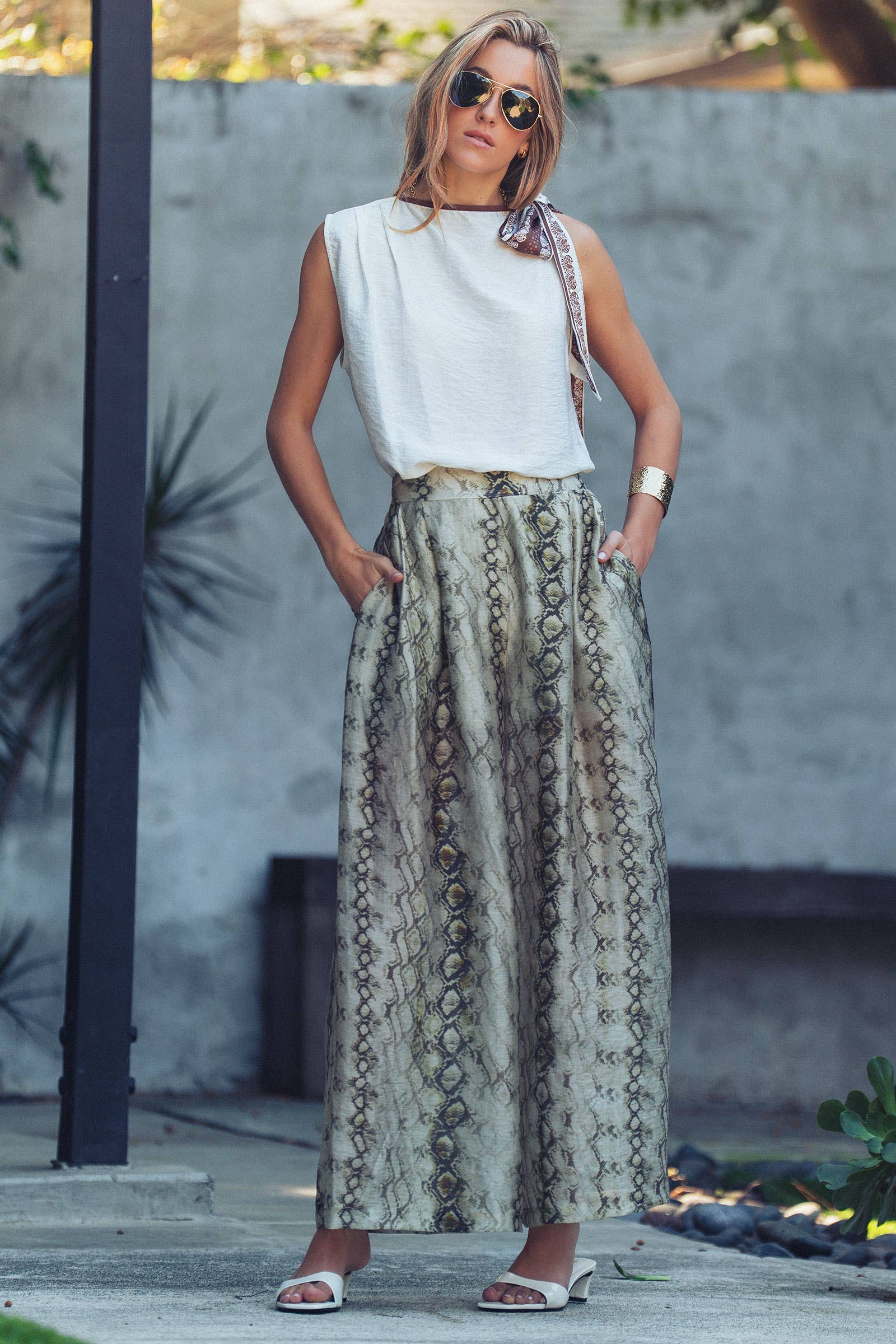 Paisley Scarf Tie Shoulder Linen Blend Top