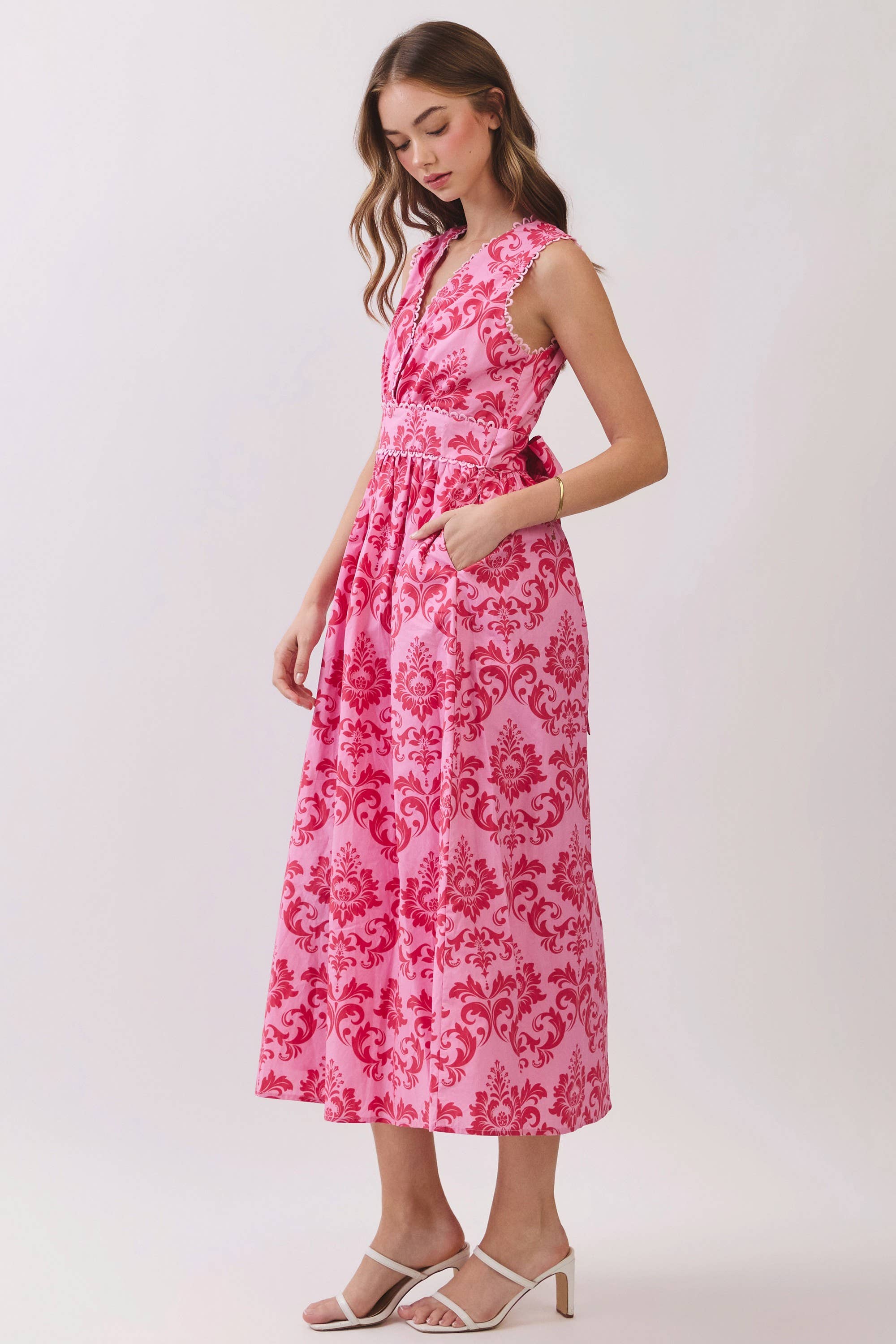 Floral V Neck Midi Dress