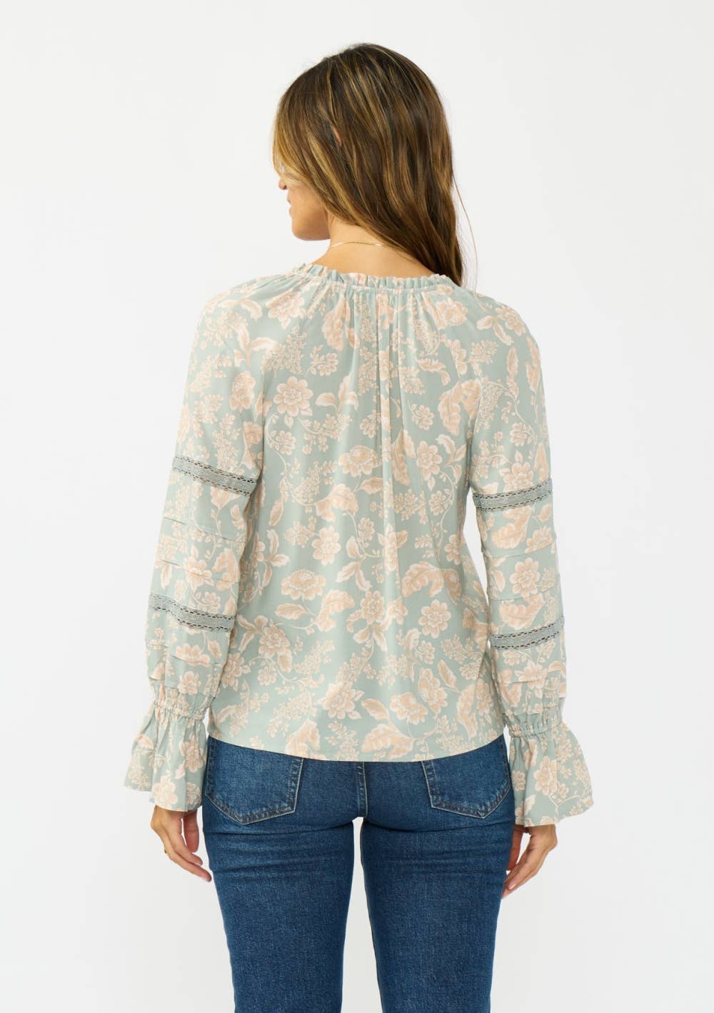 Button Front Blouse with Lace Trim