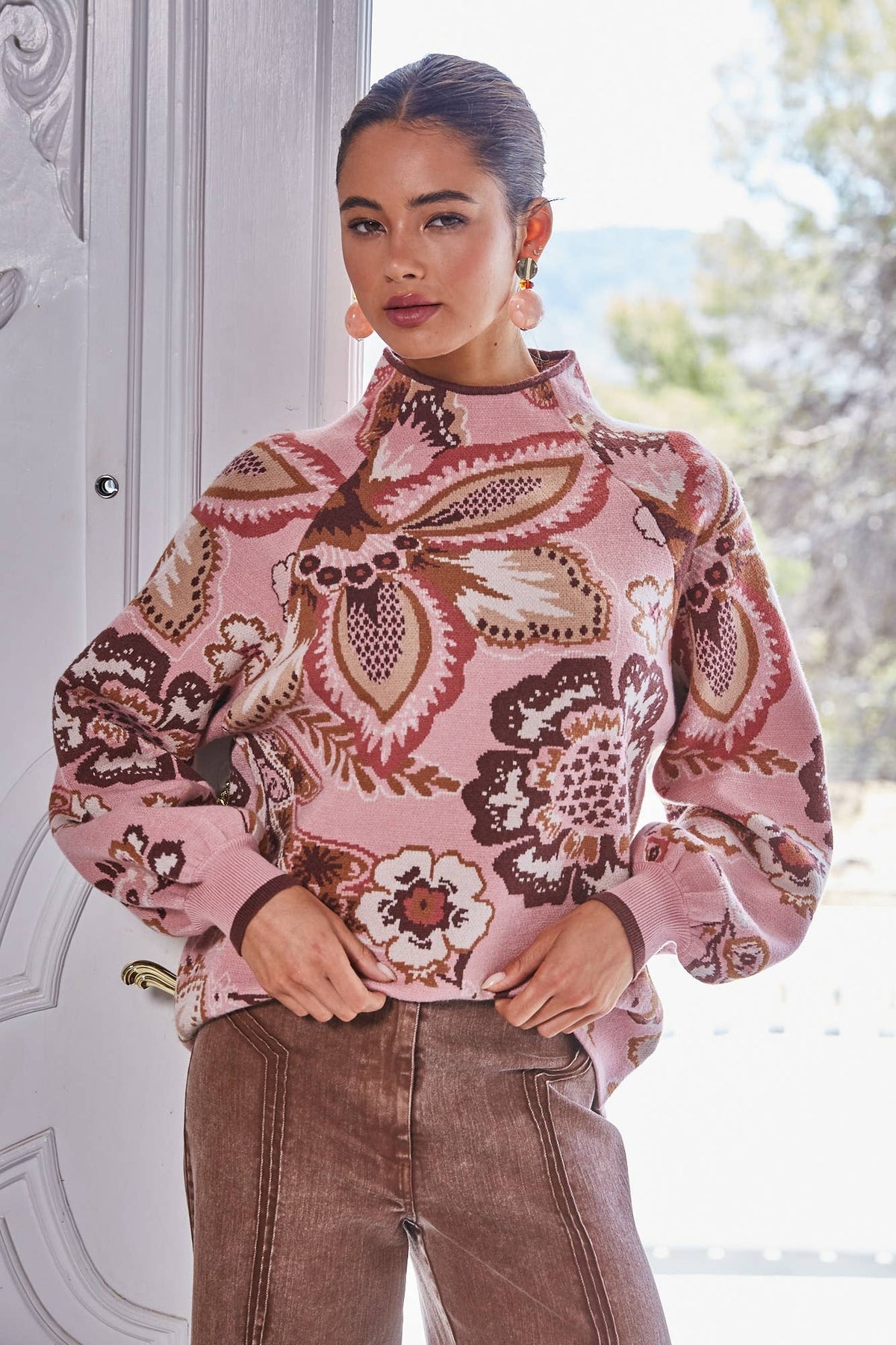 FLORAL & PAISLEY FUNNEL NECK SWEATER