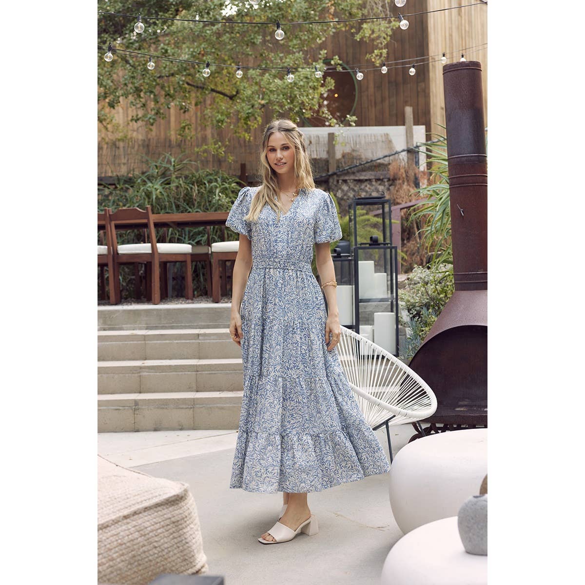 GARDEN LEAF FLOWY MAXI DRESS
