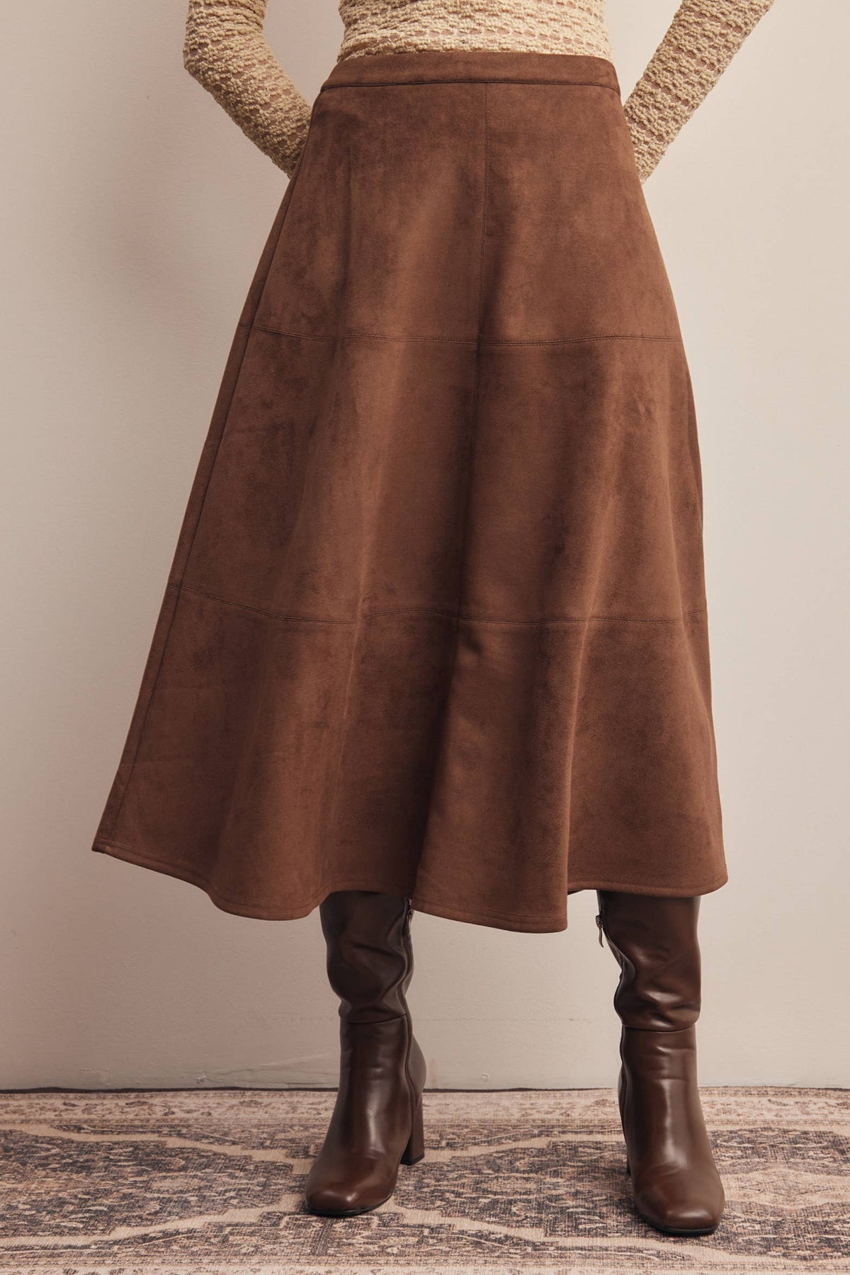 Suede A-Line Midi Skirt