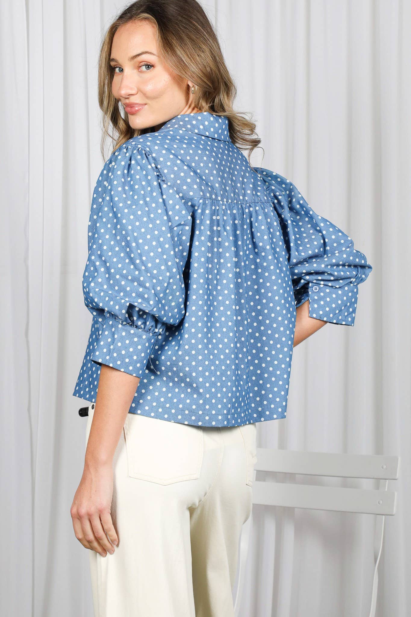 Polka Dot Puff Sleeve Top
