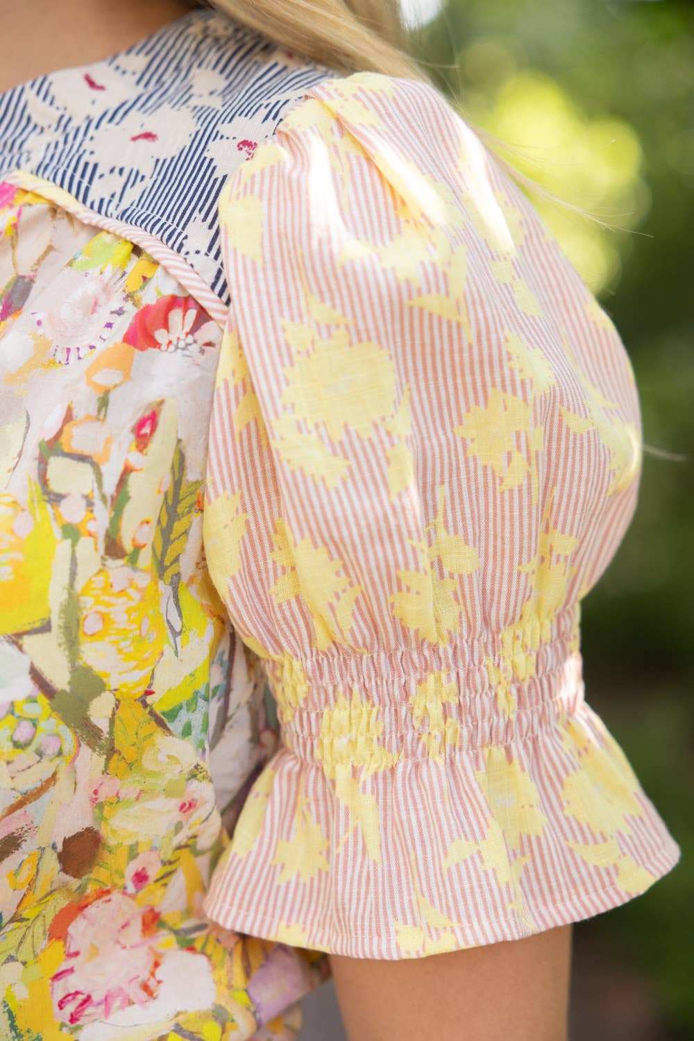 Color Block Floral Print Top