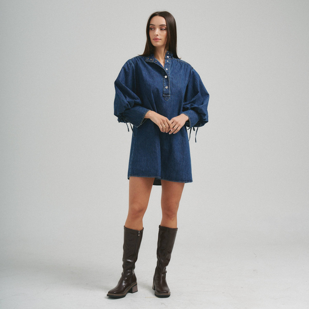 Quarter sleeve denim mini dress