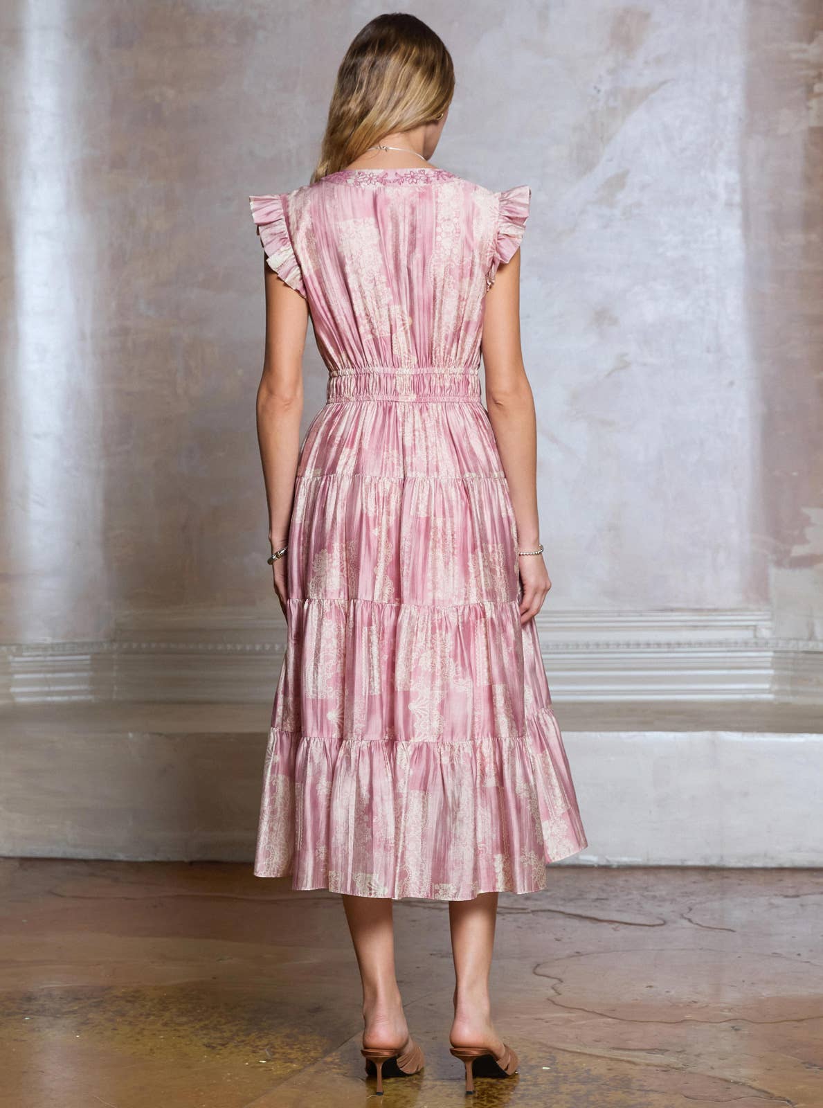 Embroidered Tiered Midi Dress