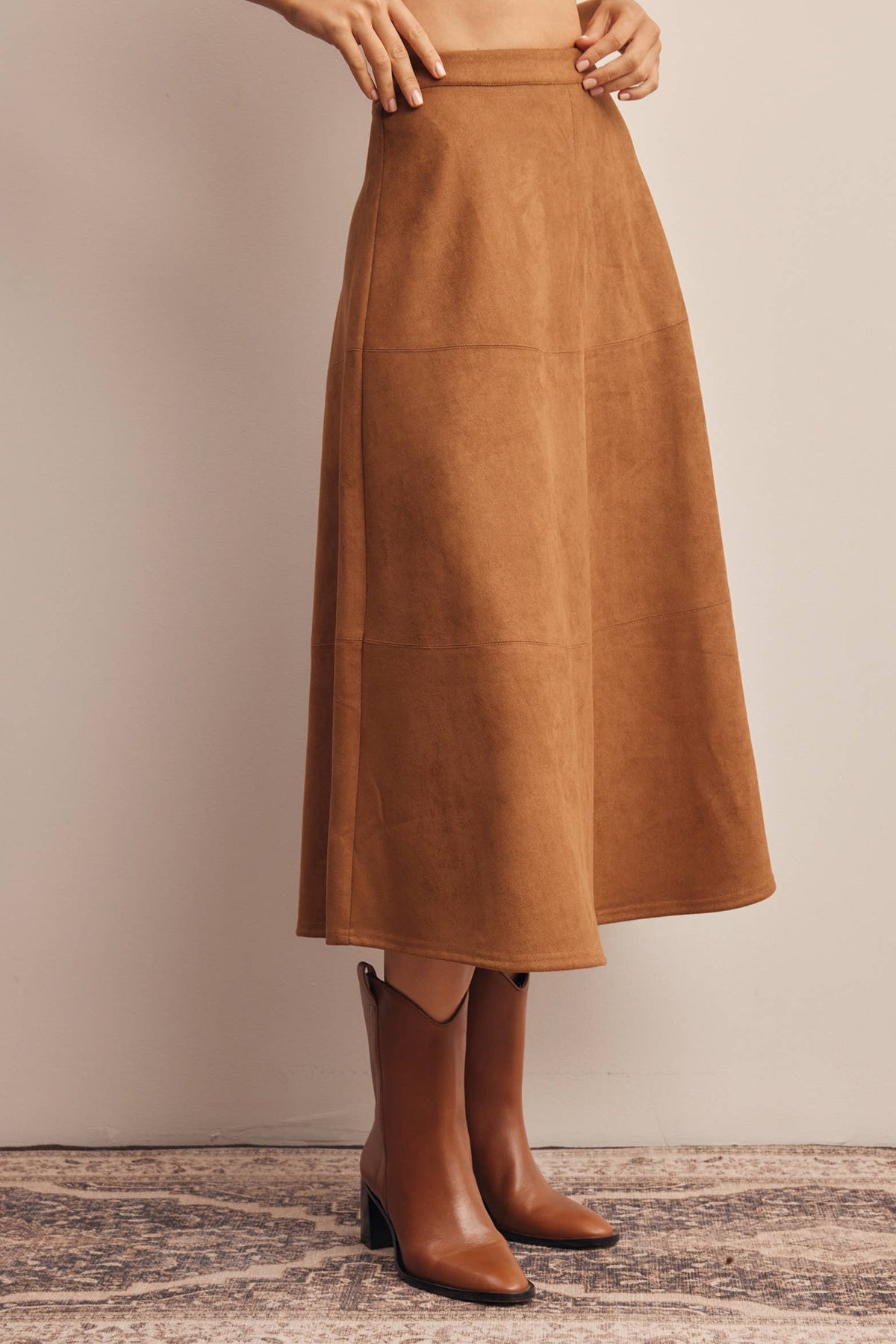 Suede A-Line Midi Skirt
