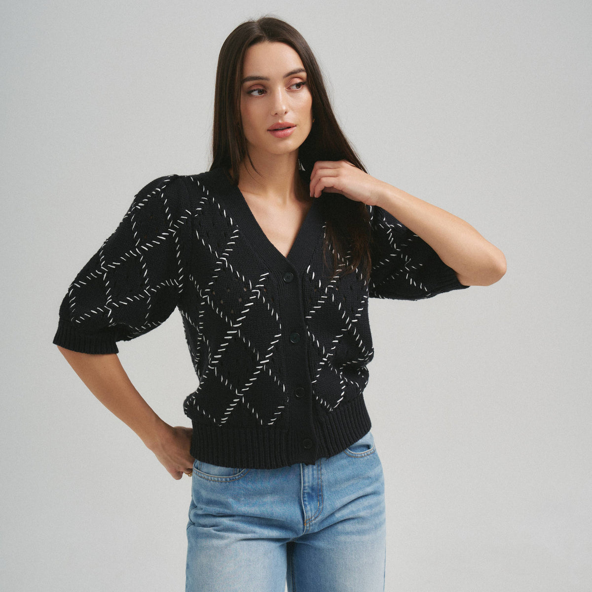 Whipstitch Diamond Cardigan