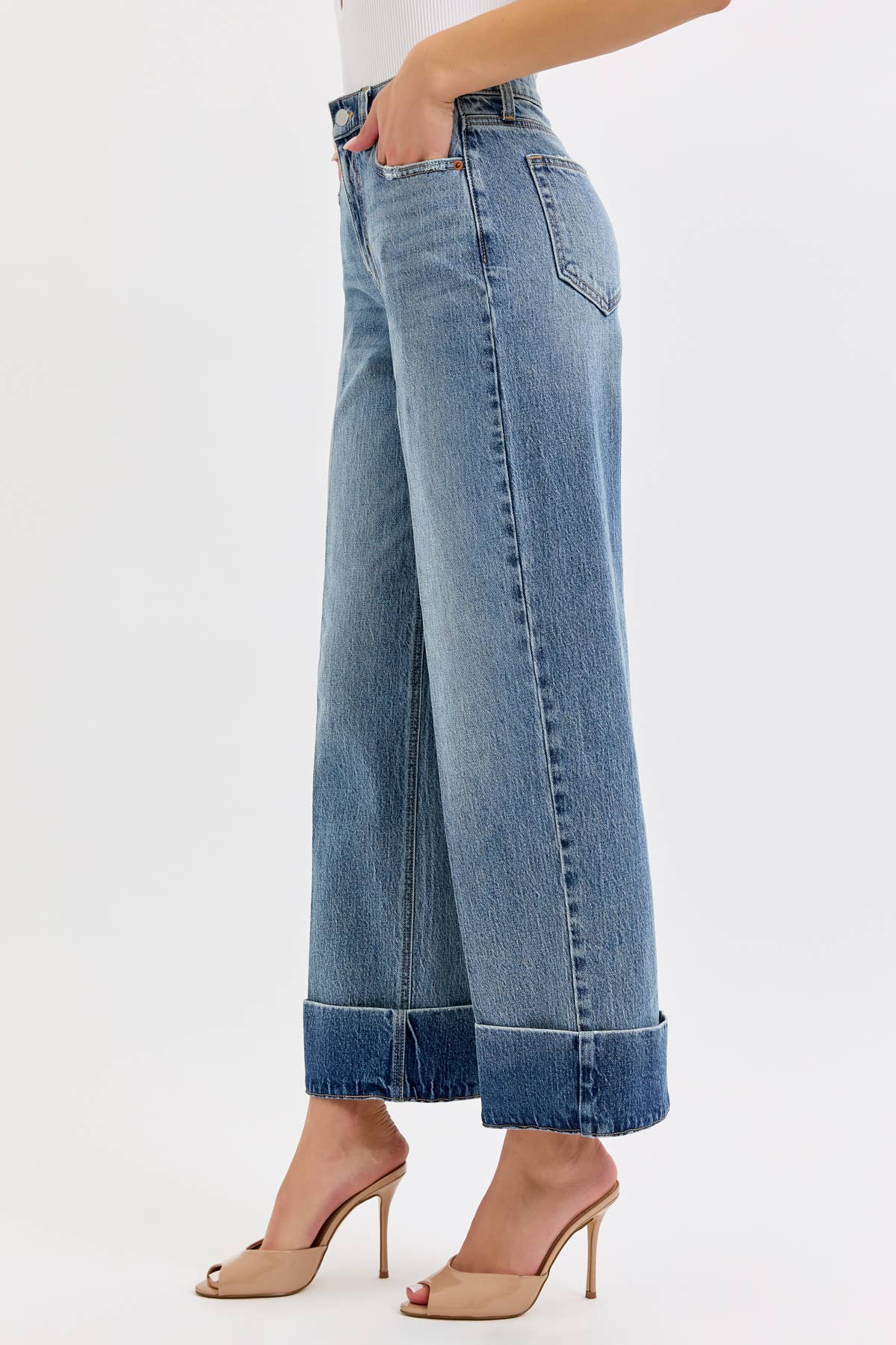 High Rise Wide Leg Cuffed Hem