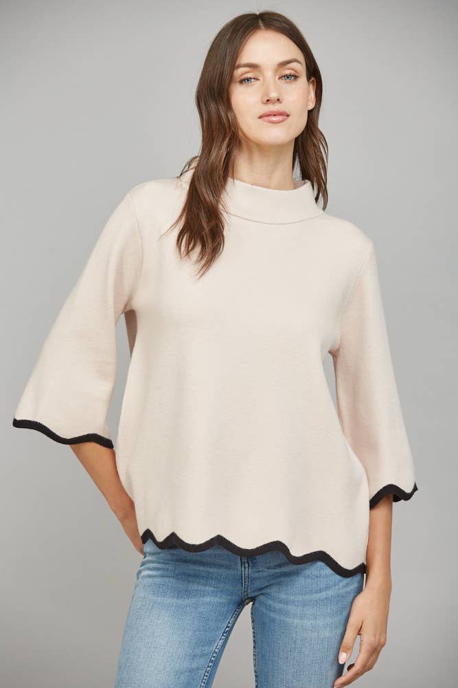SCALLOP EDGE DETAILED MOCK NECK SWEATER TOP