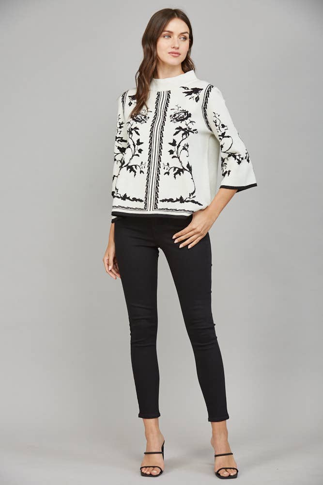 JACQUARD MOCK NECK SWEATER