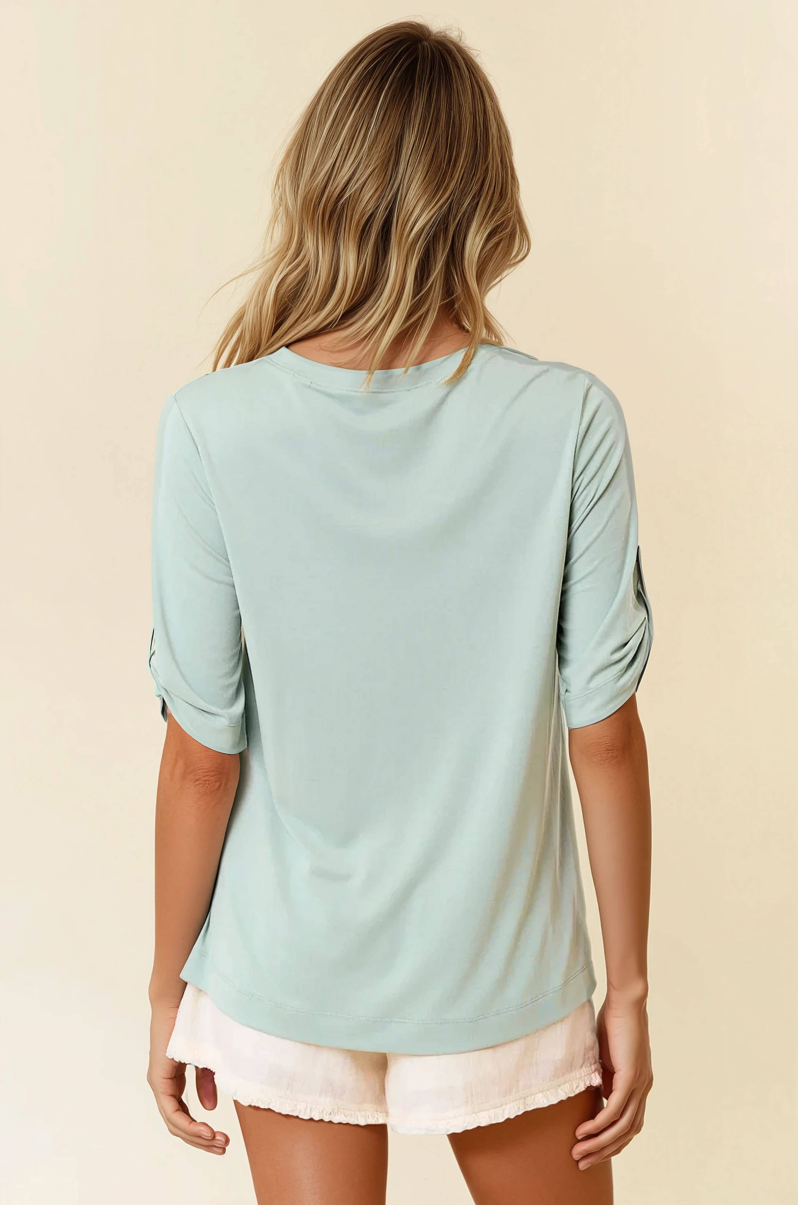 Crew Neck Roll Up Short Sleeve Tee