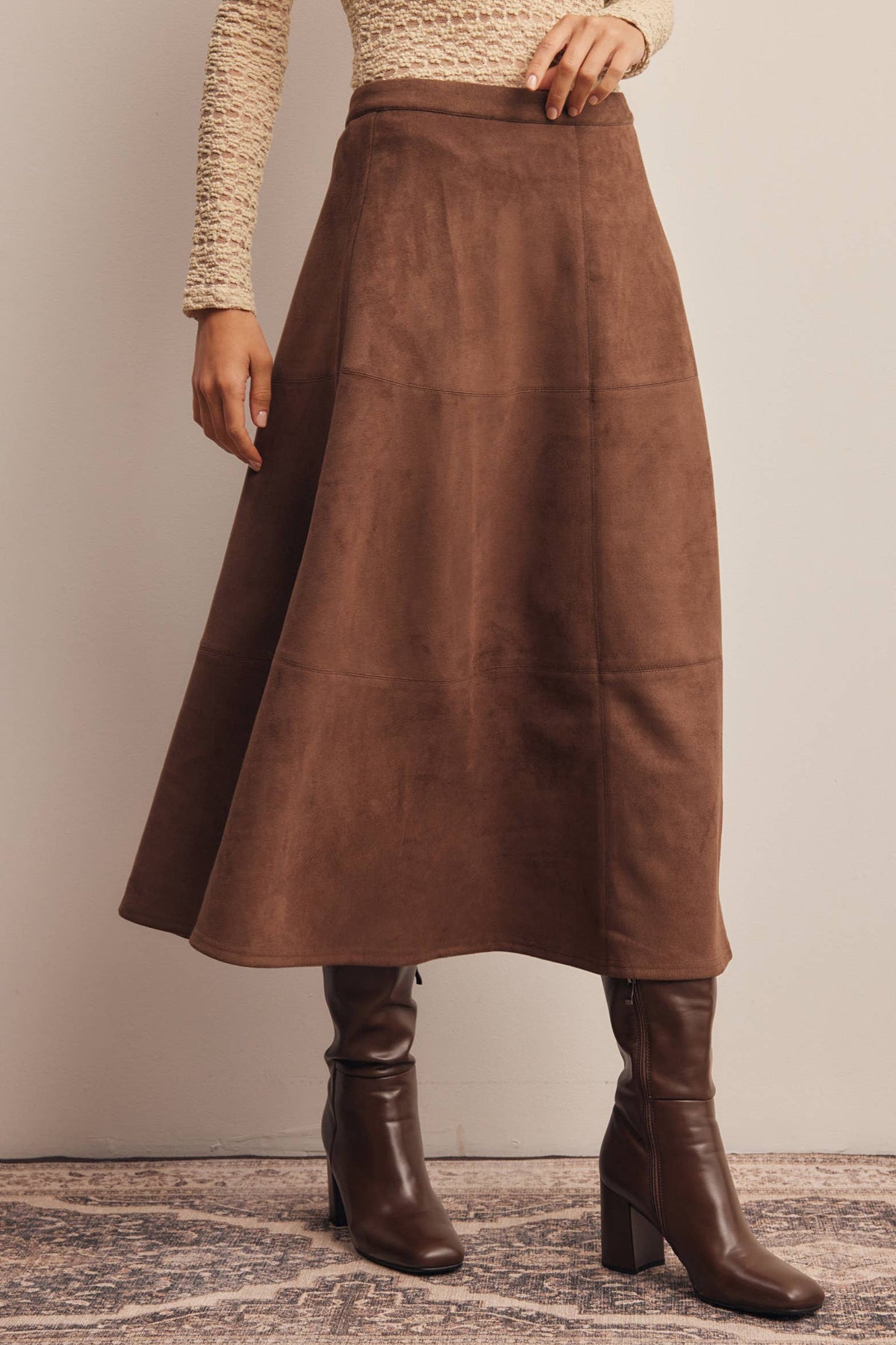 Suede A-Line Midi Skirt