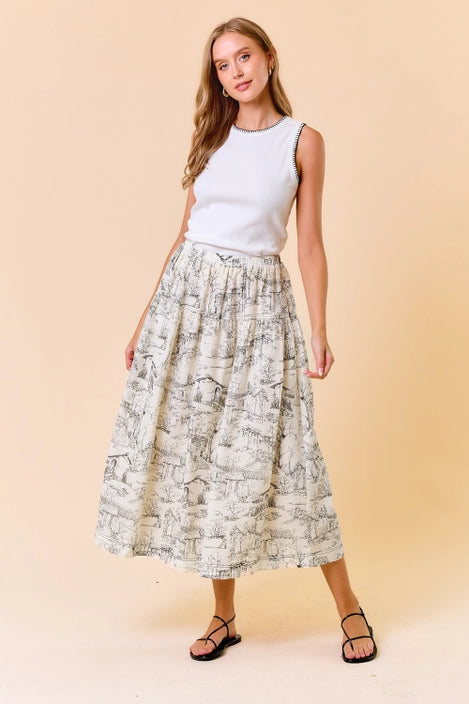Printed Midi Skirt