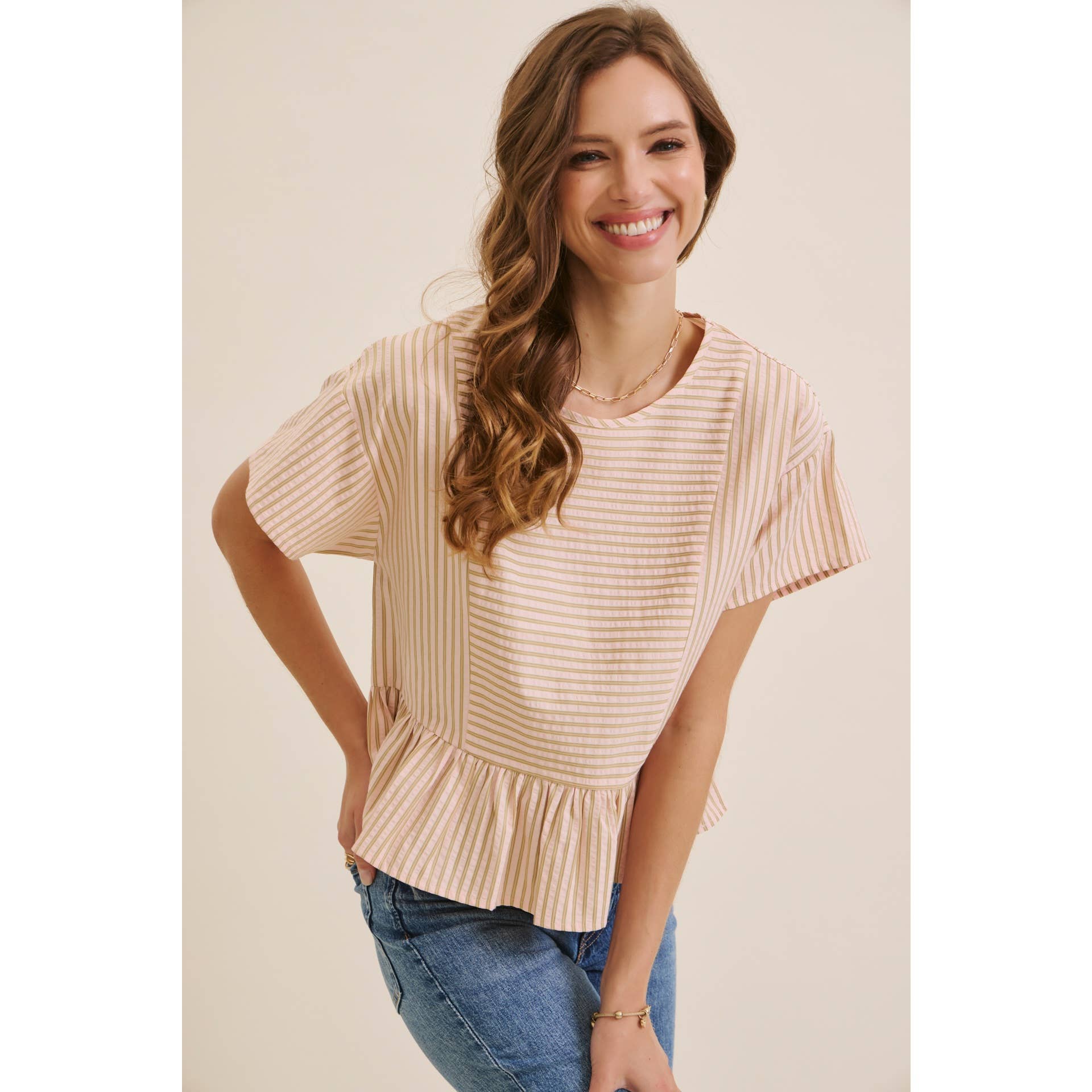 BABYDOLL STRIPE PEPLUM BLOUSE