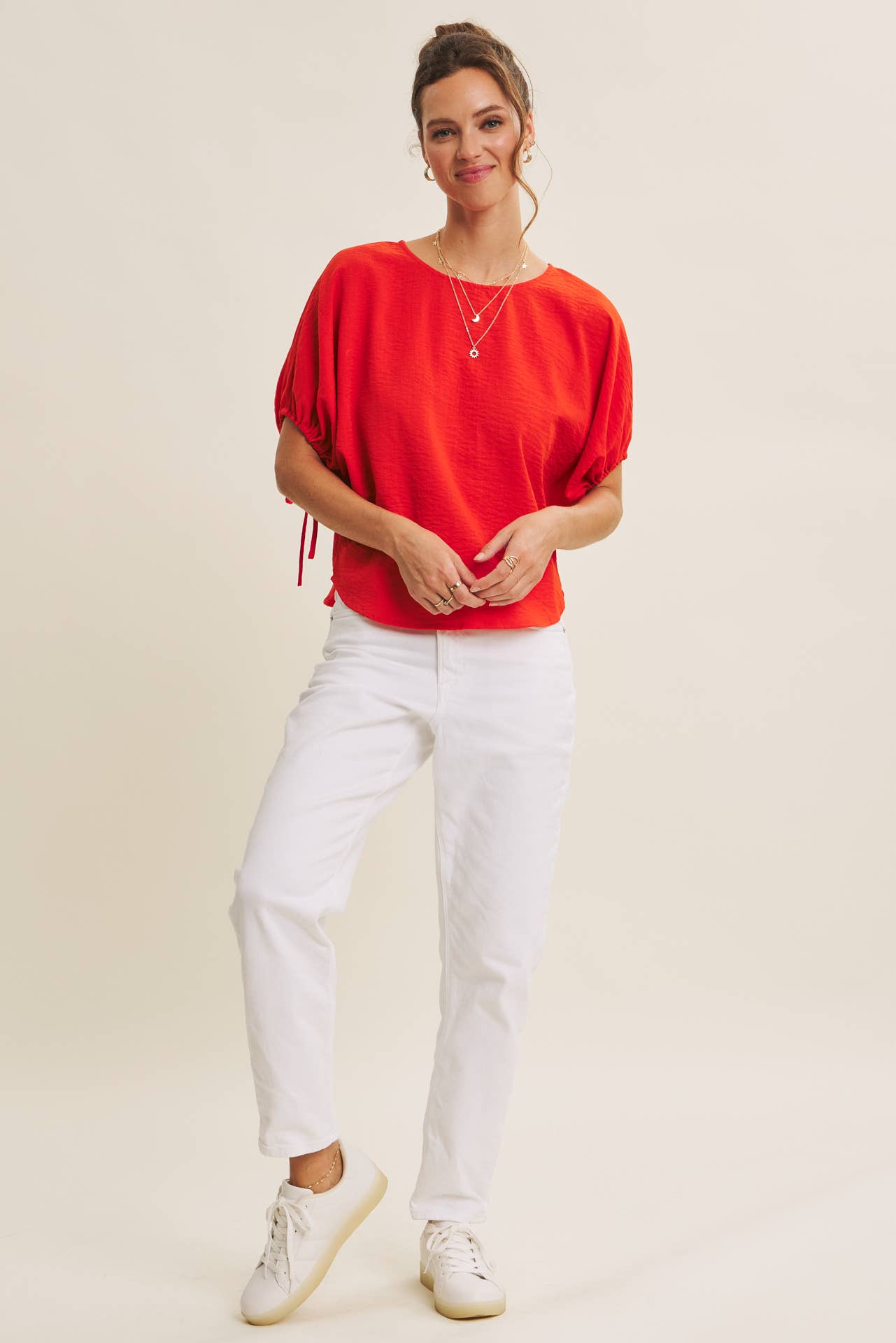 BLOUSE WITH RUCHED DOLMAN SLEEVES